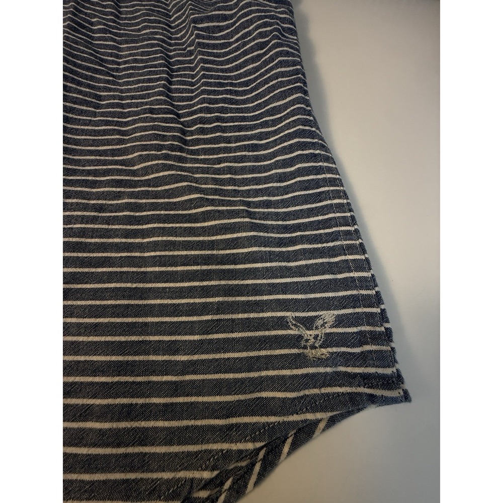 American Eagle Prep Fit Shirt Men's Large Blue White Striped Button Down Cotton - Picture 8 of 10